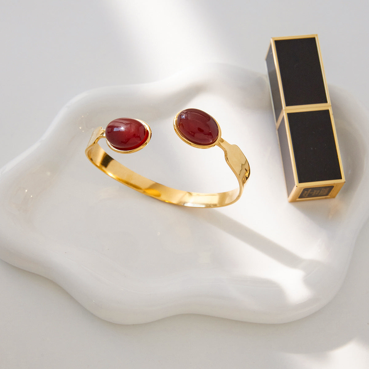 Bracciale In Acciaio Inossidabile Color Oro Placcato Oro Con Intarsi Di Agata In Stile Pendolare Moda