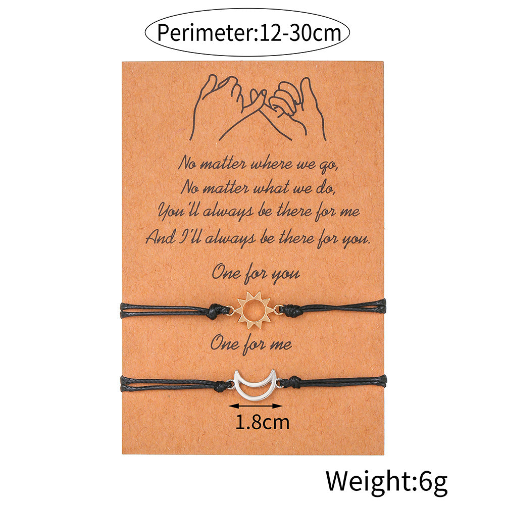 Two-Tone Gold and Silver Geometric Sun and Moon Woven Adjustable Bracelet