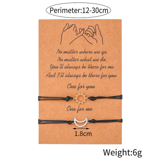 Two-Tone Gold and Silver Geometric Sun and Moon Woven Adjustable Bracelet