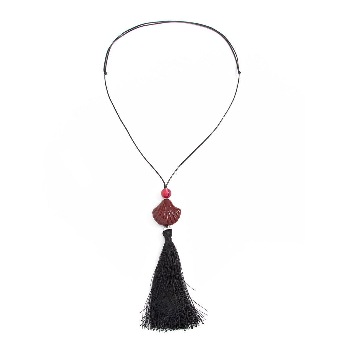 Bohemian Resin Shell Fan Pendant Necklace Adjustable Wax Cord Chain for Women
