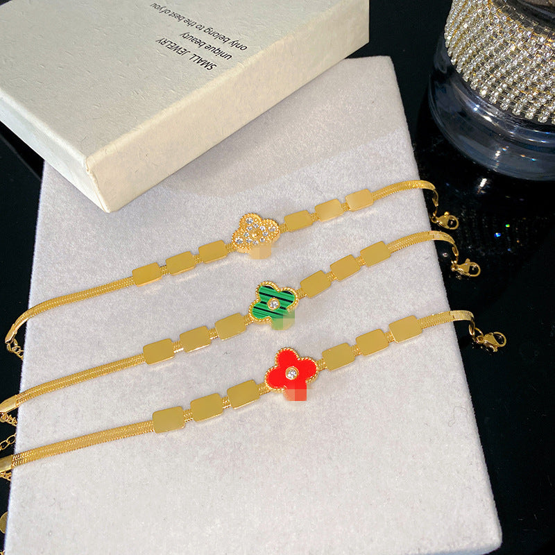 Geometric Square Plated Titanium Steel Bracelet with Smile Element