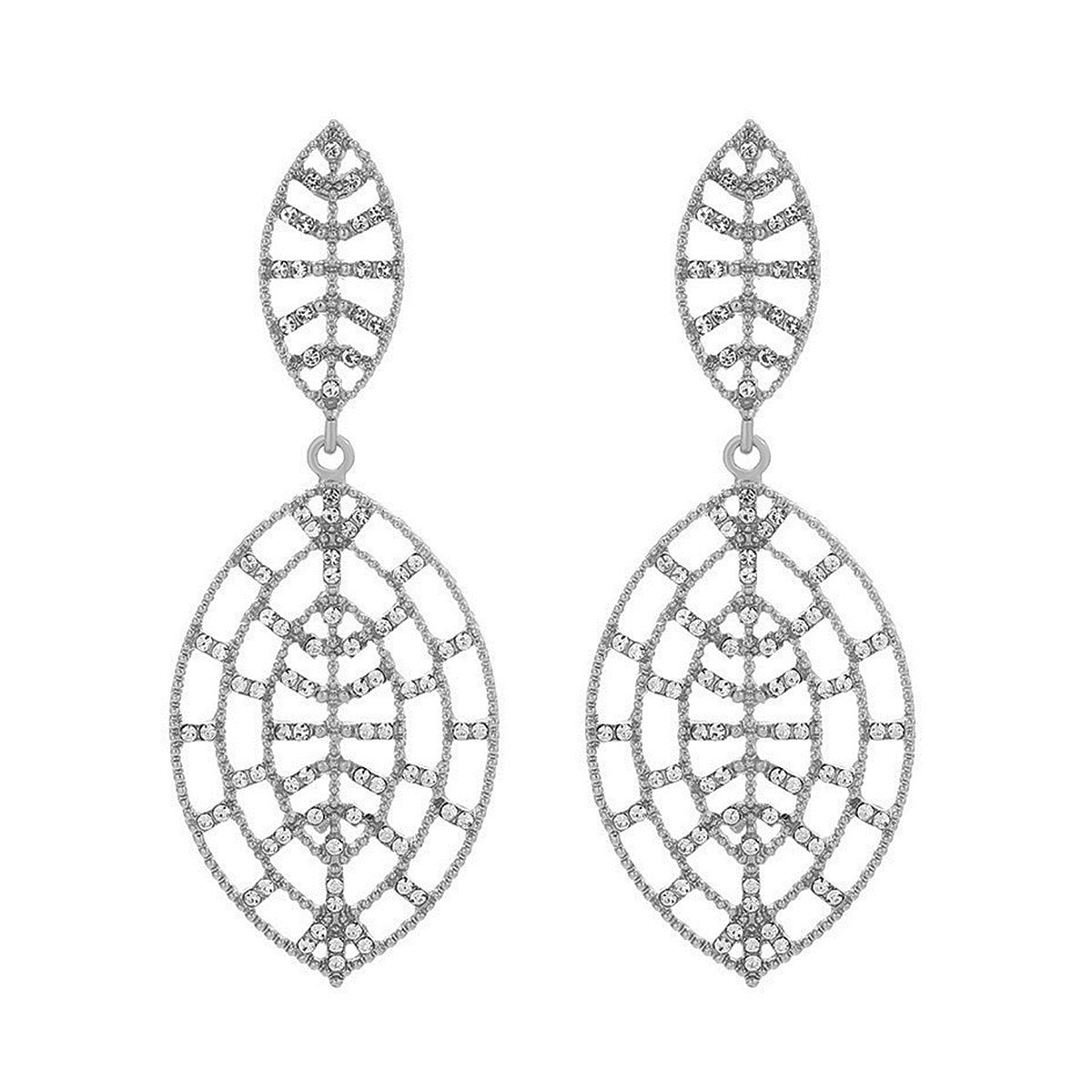 Elegant Leaf-Shaped Alloy Earrings with Rhinestone Inlay, Electroplated Finish, Geometric Design, Fashionable Women's Lightweight Luxury Ear Jewelry