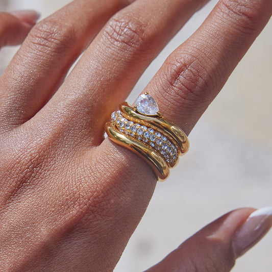 Anello geometrico in acciaio al titanio con intarsio in zircone placcato da donna, gioielli minimalisti alla moda