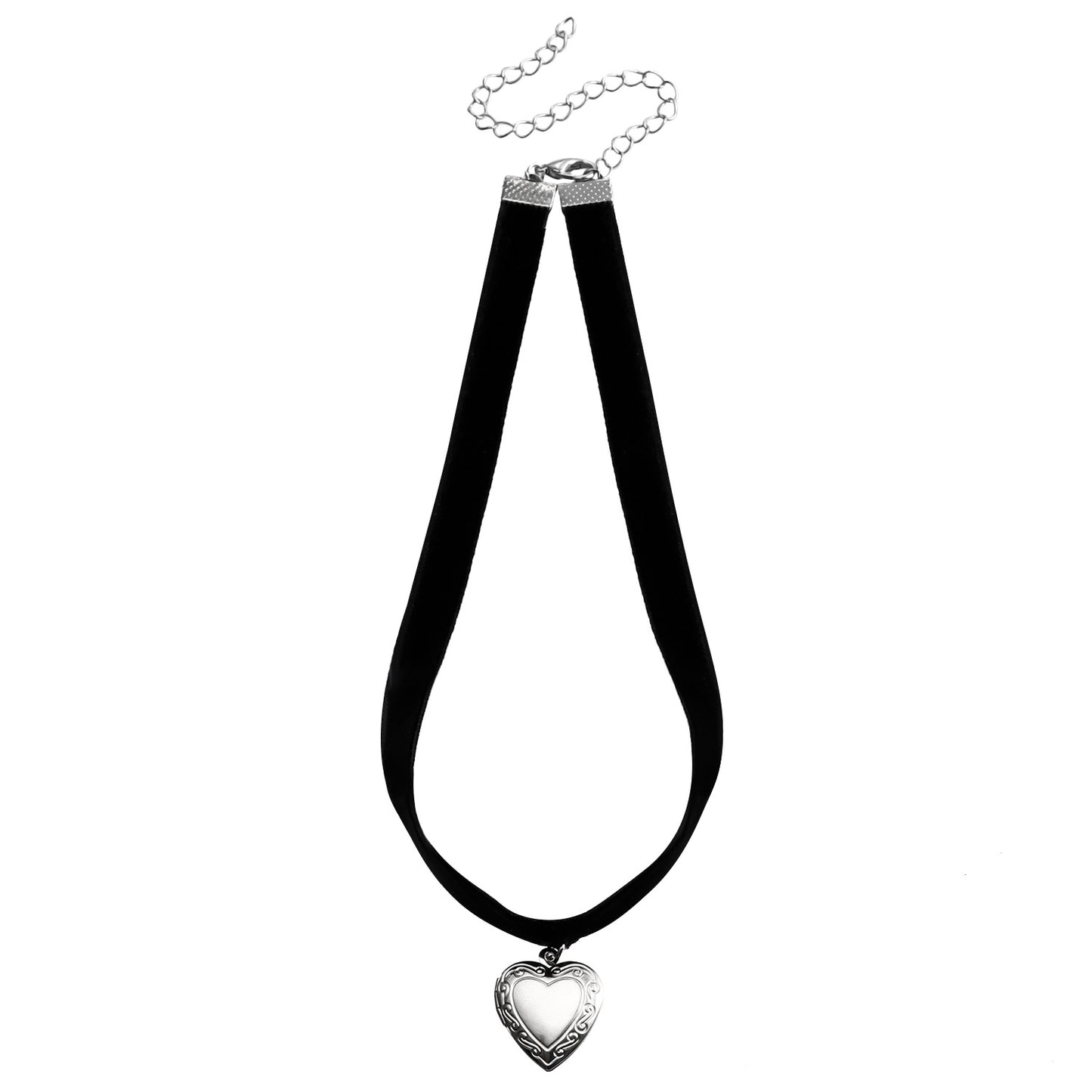Minimalist Black Satin Ribbon Necklace with Openable Rhinestone Heart Pendant for Women