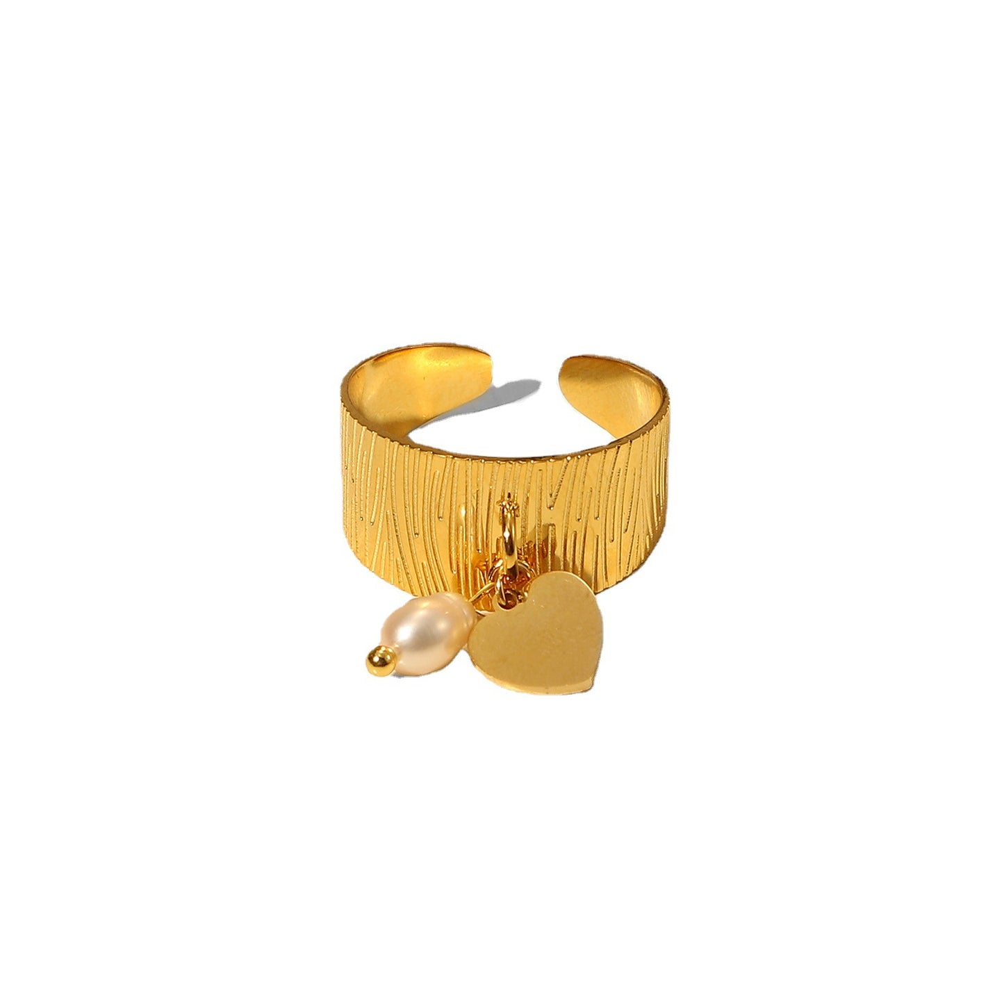 Anello da donna in acciaio inossidabile a forma geometrica con placcatura in oro 18 carati e pendente di perle, design a fascia aperta