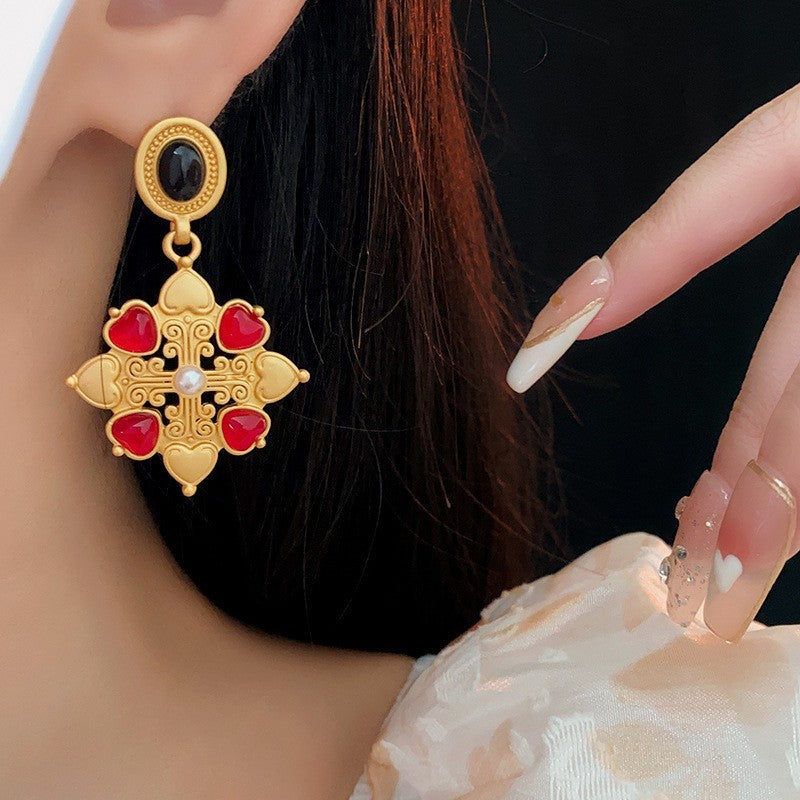 Vintage Geometric Earrings in Alloy with Plated Finish for Women - Retro Artistic Jewelry with Circular Elements