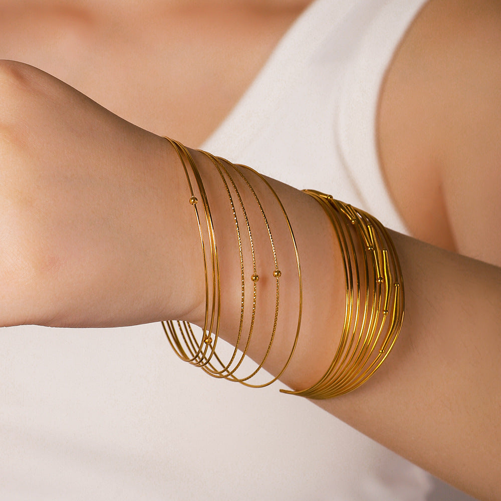 Minimalist Stainless Steel Multi-Layer Line Bracelet with 18K Gold Plating for Women