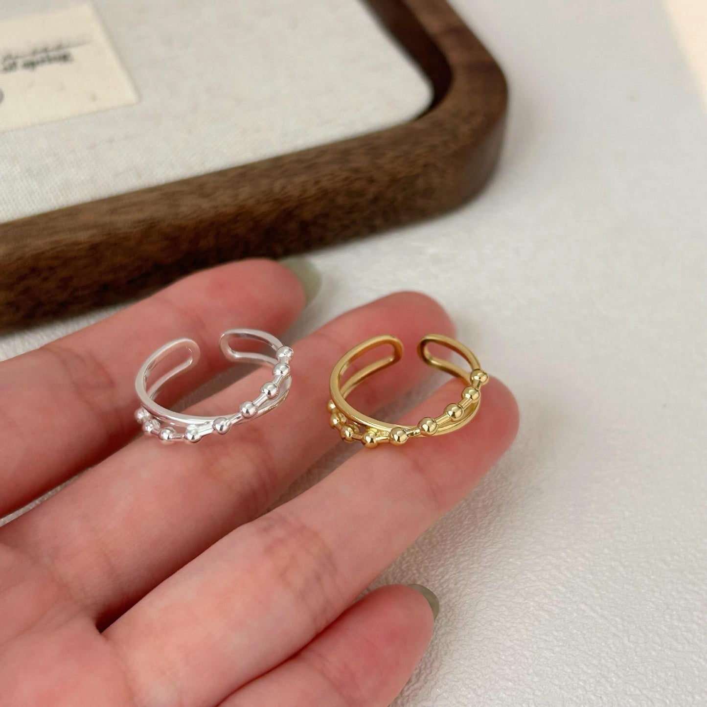 Minimalist Sweet 925 Sterling Silver Infinity Beaded Open Ring for Women