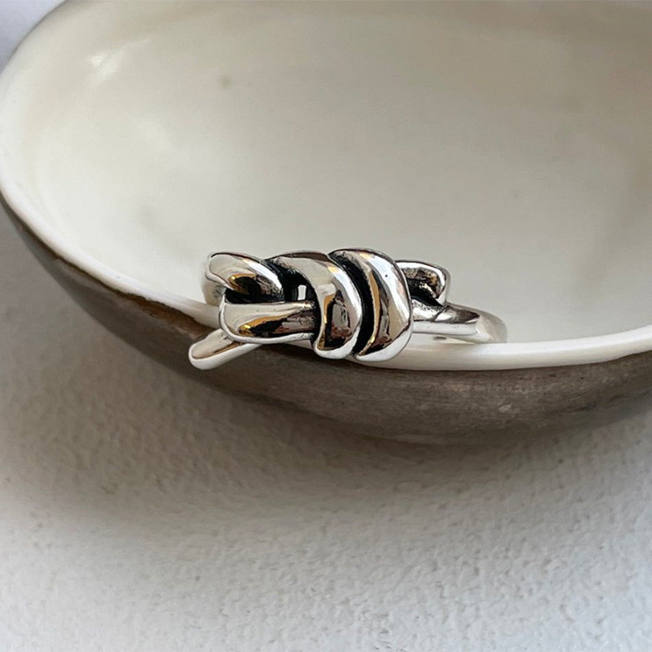 Minimalist Geometric Knot Ring for Women in 925 Sterling Silver with Antique Finish