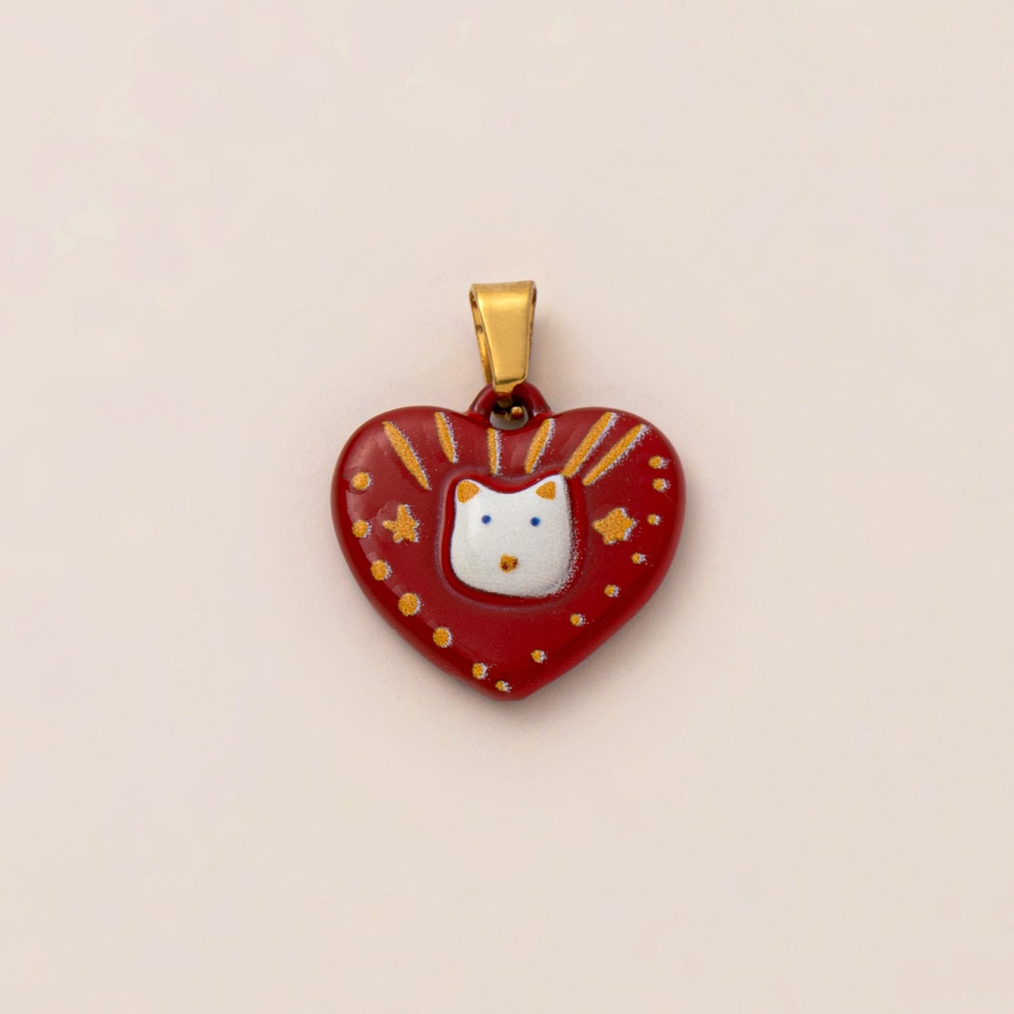Vintage 18K Gold Plated Stainless Steel Heart Cat Charm Bar PVD