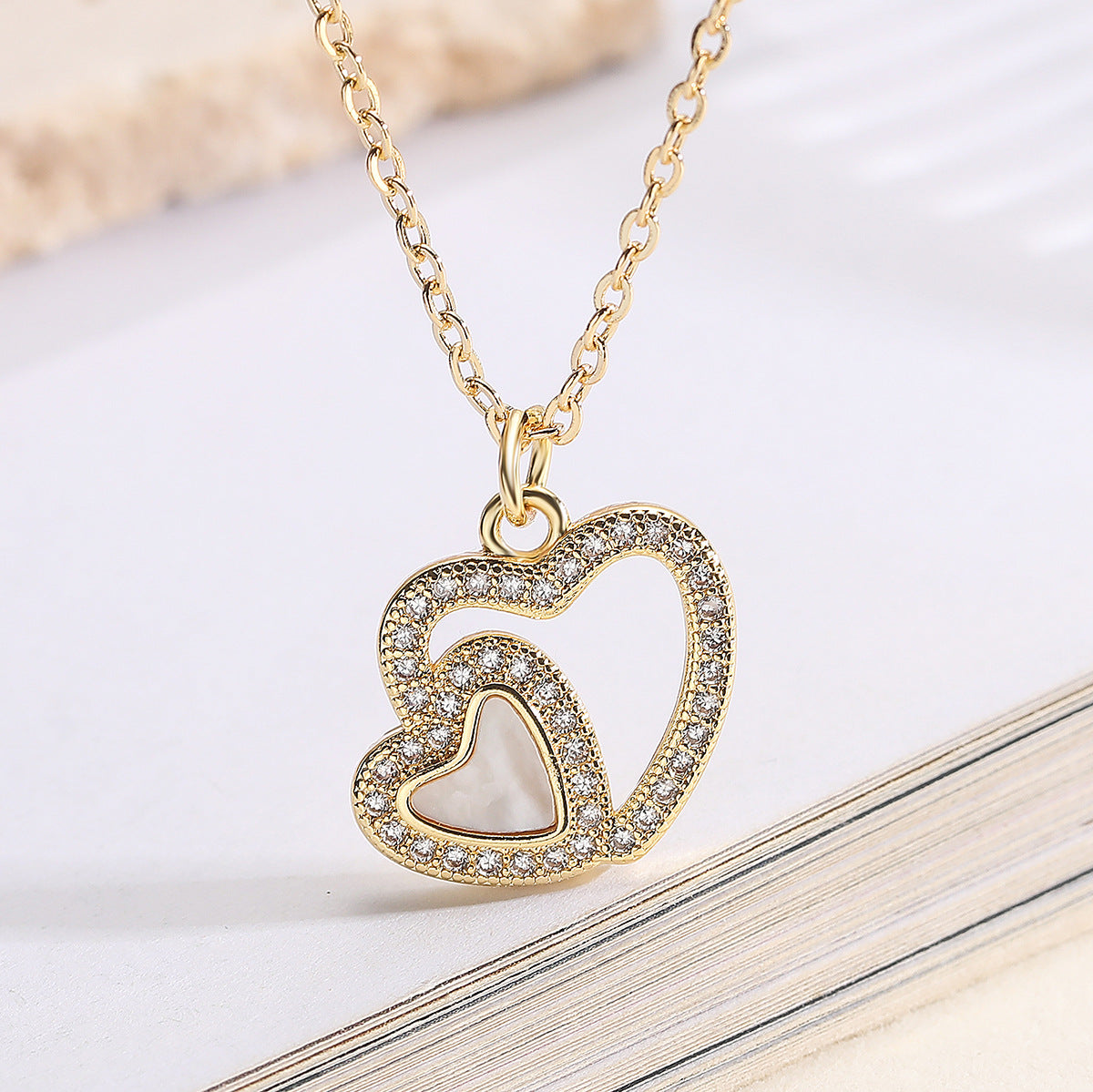 Elegant 18K Gold Plated Brass Heart Necklace with Cubic Zirconia