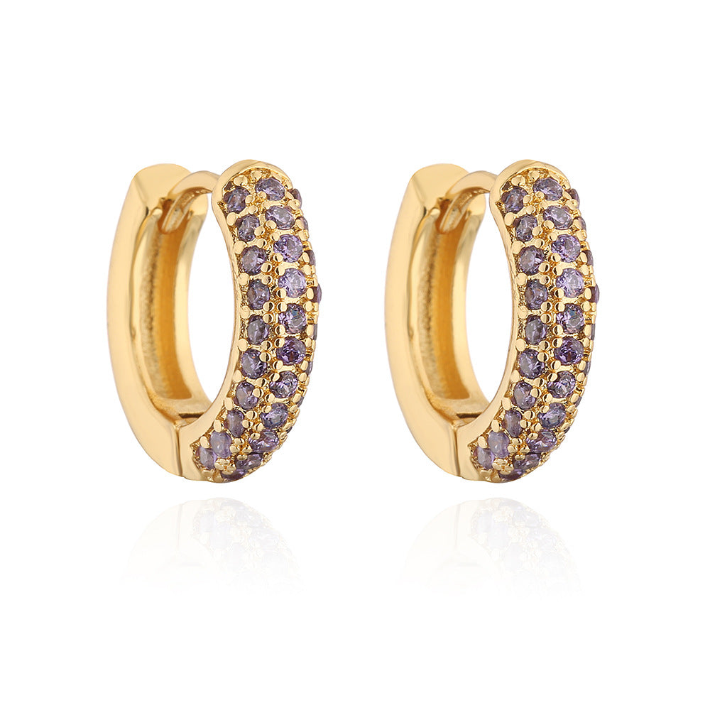 Orecchini a Cerchio da Donna Geometrici Minimalisti di Tendenza in Rame Placcato Oro con Zirconi