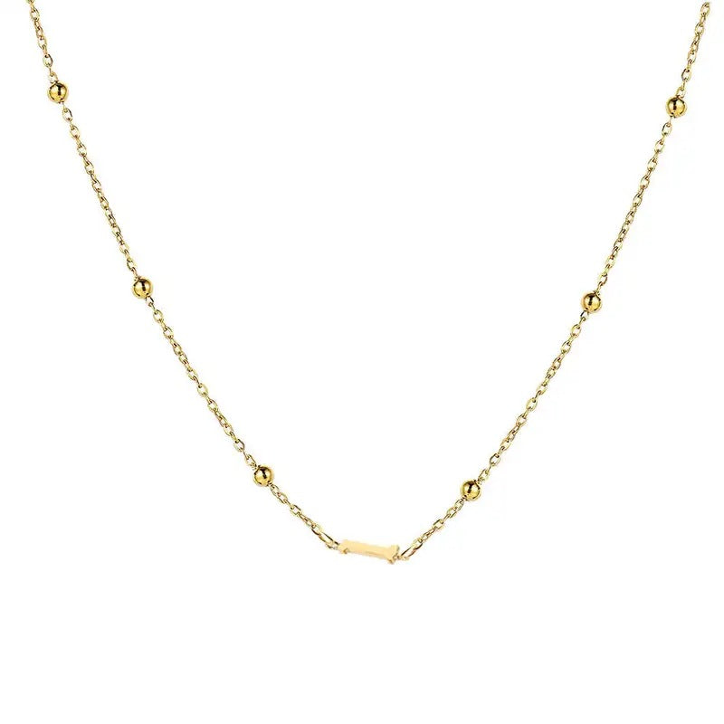 Collana con Lettera in Acciaio Inossidabile Placcato Oro Minimalista con Catena a Sfera