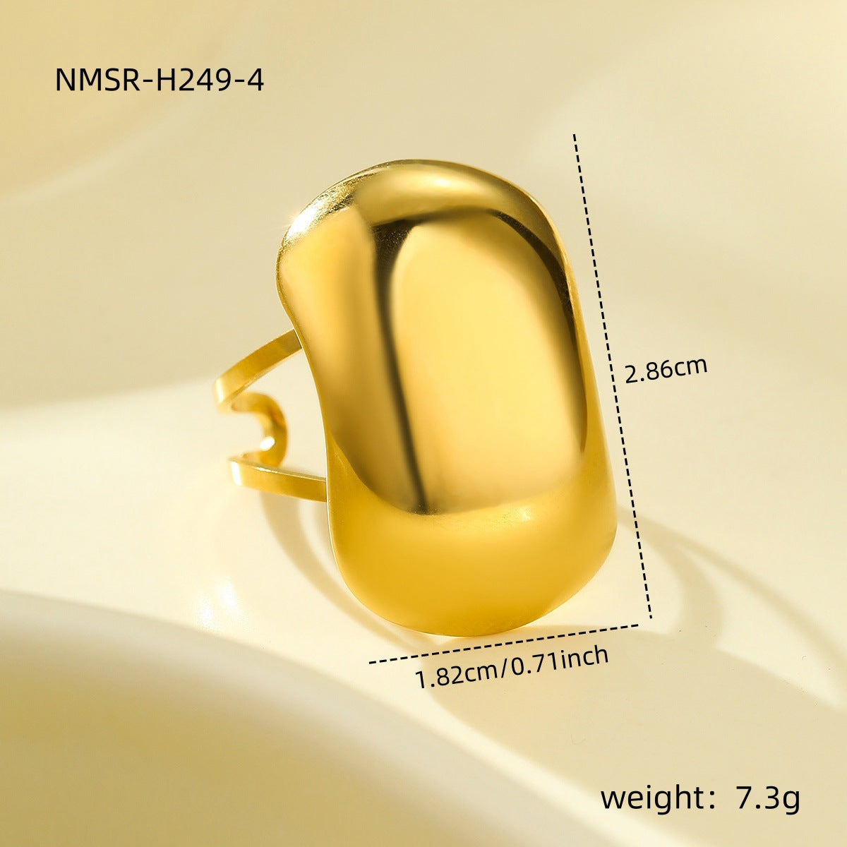Anillo de titanio de acero inoxidable geométrico con baño de oro de 18 quilates, superficie lisa y textura hueca, estilo elegante para mujer de oficina