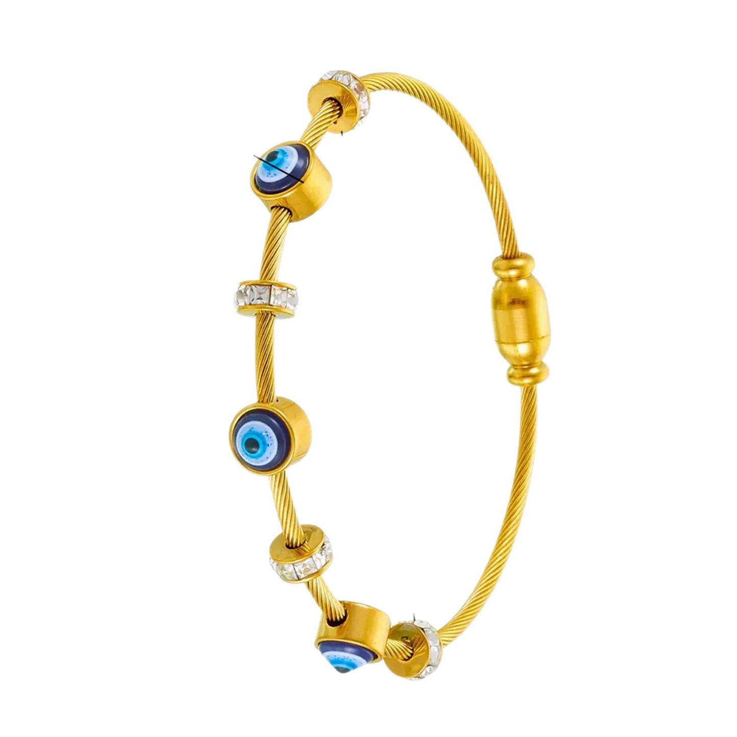 Vintage 18K Gold Plated Titanium Steel Drip Oil Evil Eye Bracelet with Rhinestones