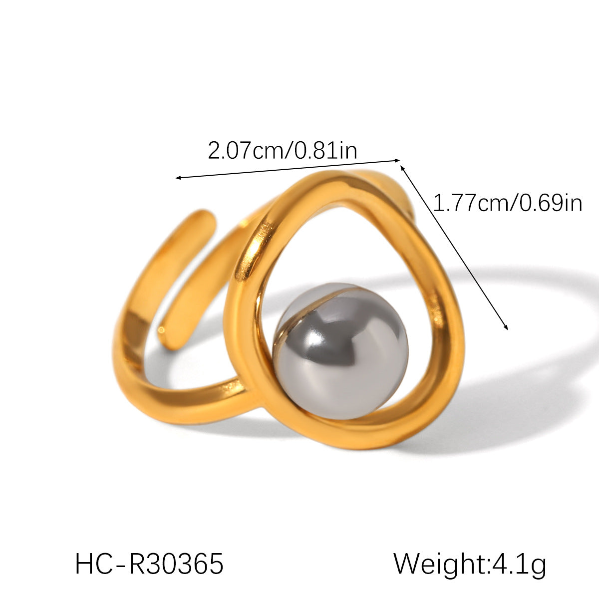 Geometric Ball-Shaped Titanium Steel Ring with Irregular Line Design for Women, Electroplated Stainless Steel Band Jewelry