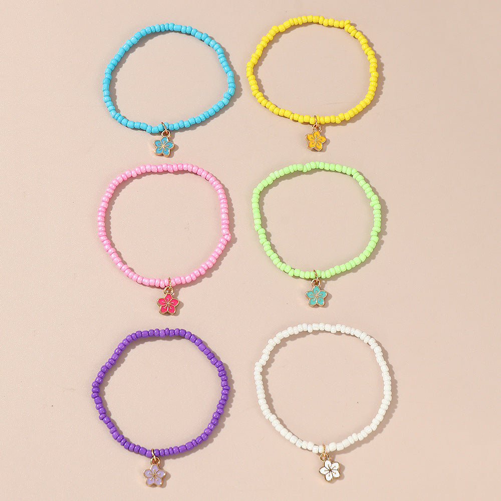 Pulsera bohemia de cuentas para niños con colgante floral en cuentas de cristal, conjunto de joyas creativas coloridas para el día a día