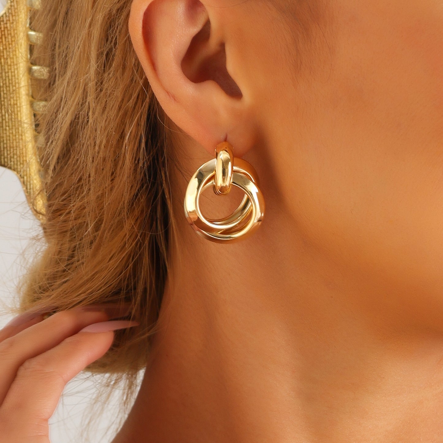 Minimalist Geometric Double Hoop Earrings for Women with Electroplated Metal Finish