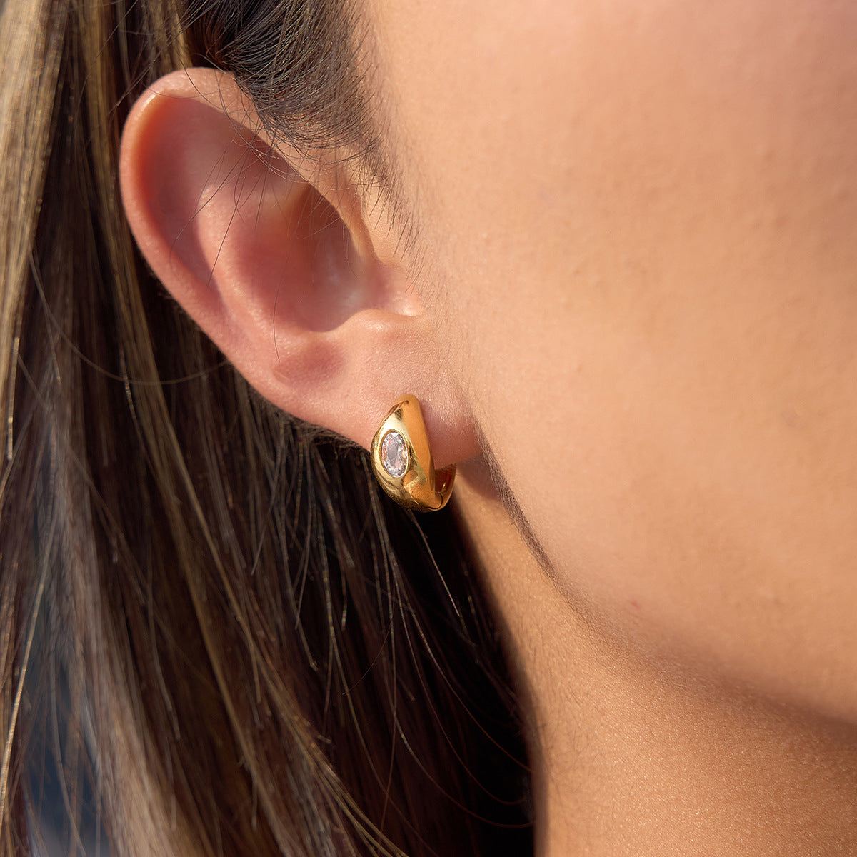 Minimalist Geometric Snake Pattern Stainless Steel Hoop Earrings with Cubic Zirconia for Women