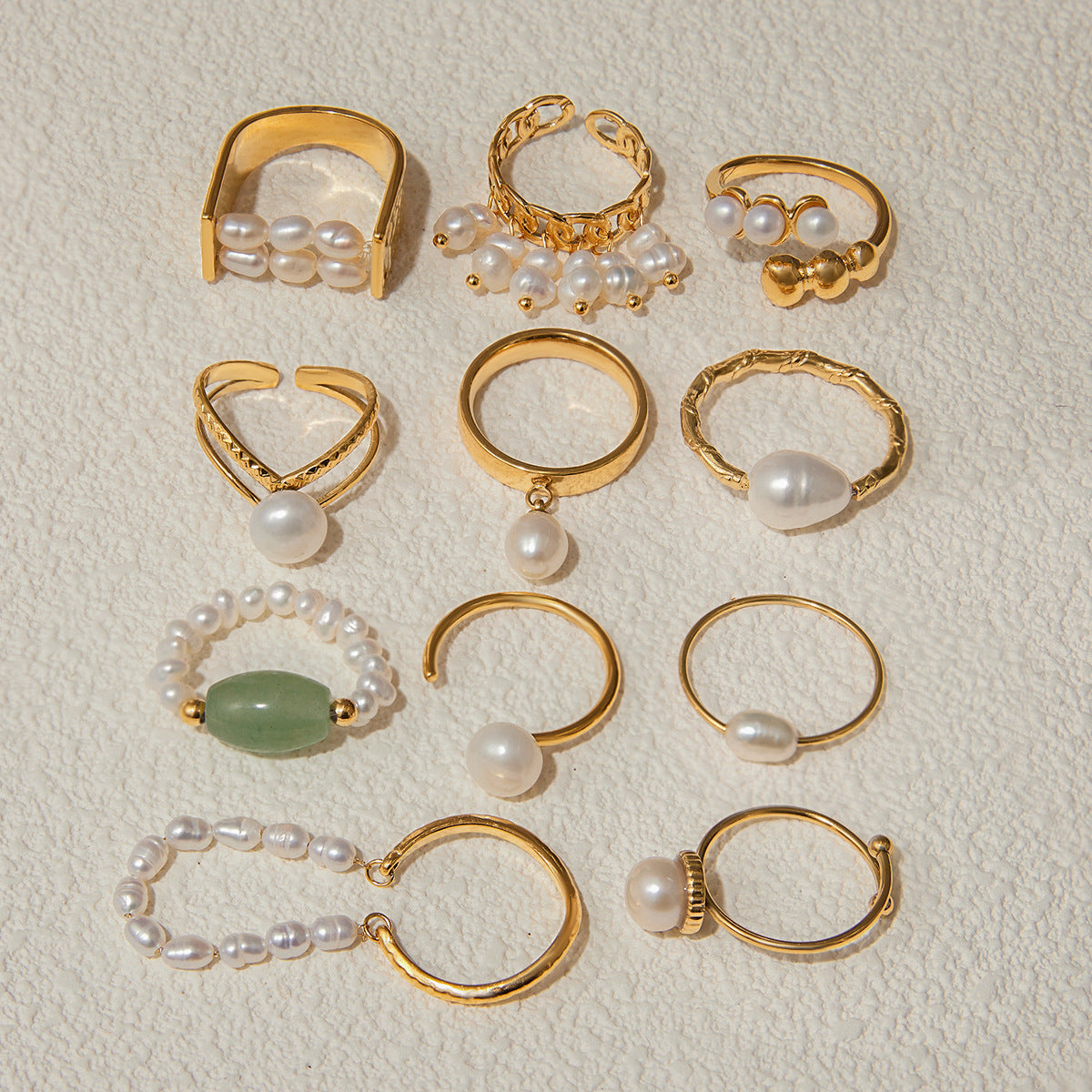 Anello geometrico placcato in acciaio inossidabile con perla d'acqua dolce da donna