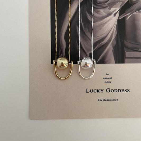 Collana Minimalista con Catena a Sfera Tonda Geometrica in Argento Sterling 925 Placcata Oro con Design a Pois