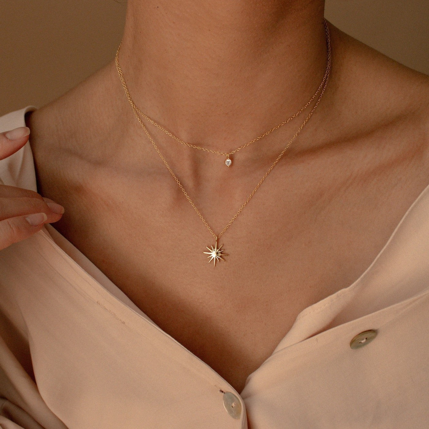 Minimalist Double Layer Star Zircon Necklace Women Copper 18K Gold Plated