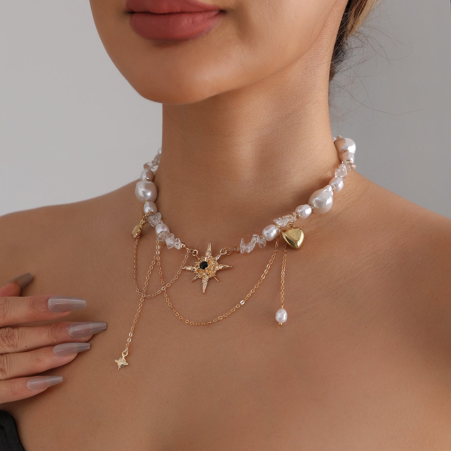 Sweet Streetwear Eight-Pointed Star Geometric Alloy Plated Necklace for Women