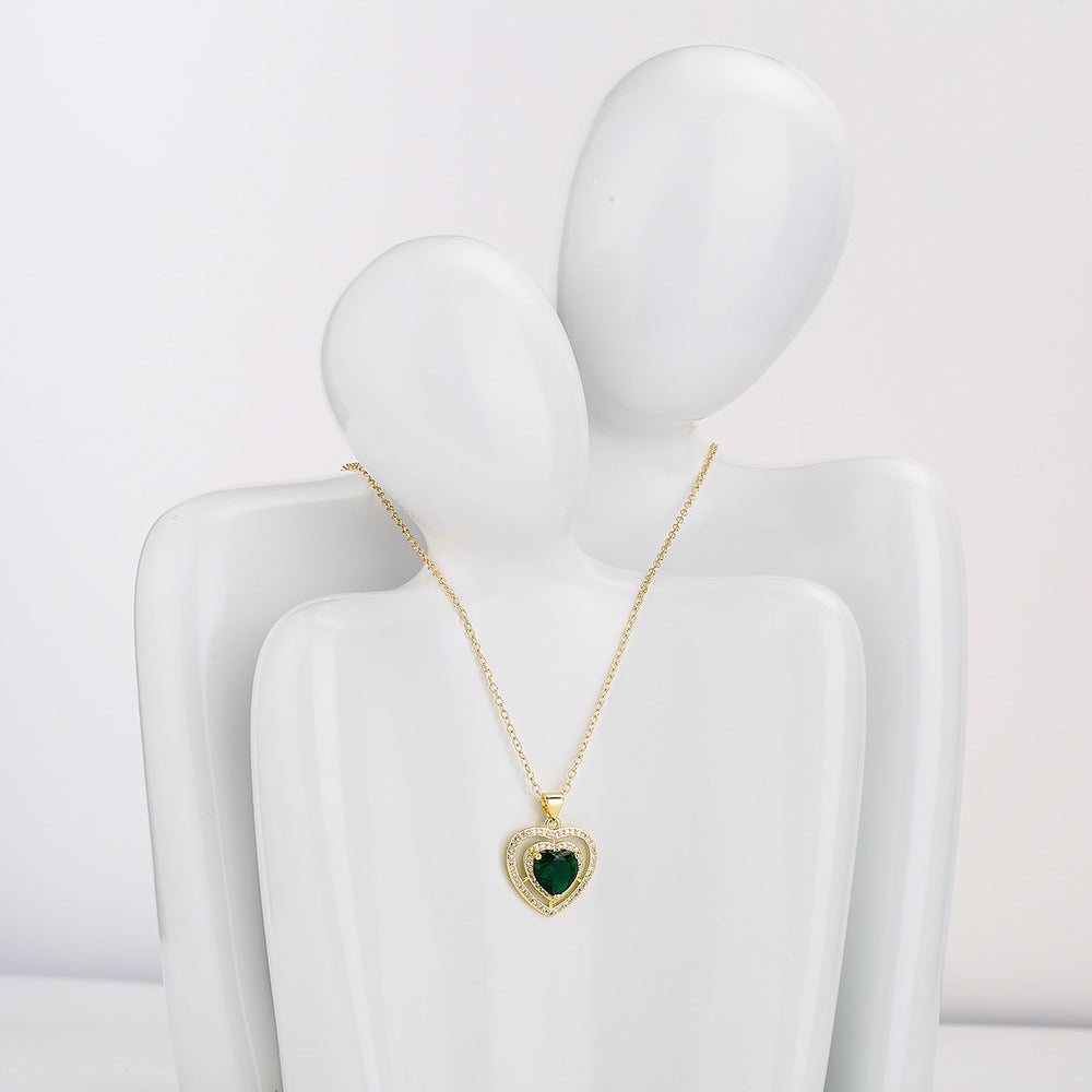 Minimalist Geometric Pendant Necklace for Women in Copper with 18K Gold Plating and Green Zirconia