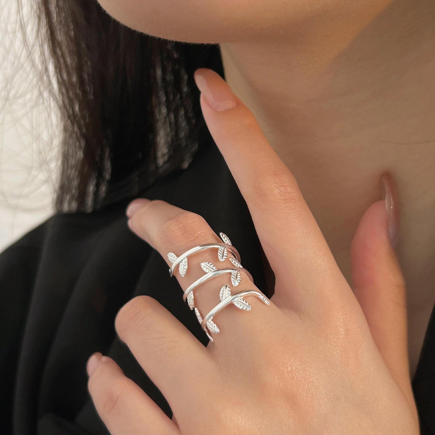 Anello avvolgente a foglia di pianta placcato in argento sterling 925 da donna