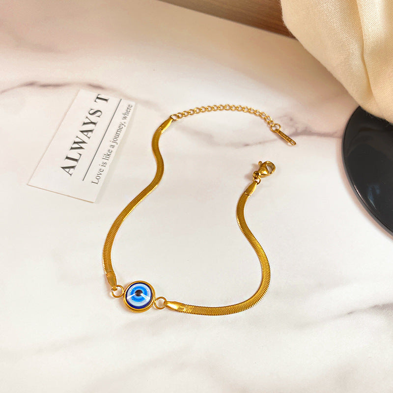 Luxury Casual Evil Eye Plated Titanium Steel Snake Chain Bracelet Unisex