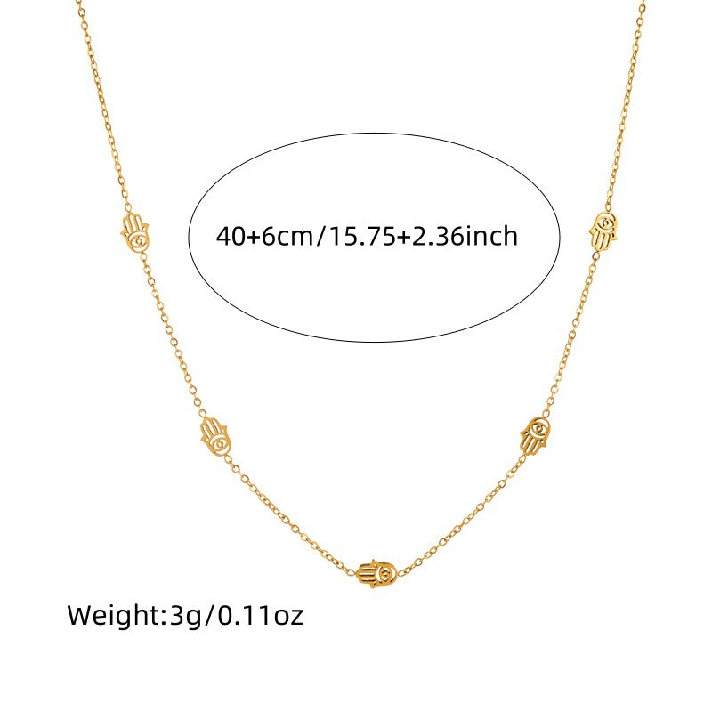 Fashion Hand-Shaped Plated Stainless Steel Box Chain Necklace Earrings Bracelet Set