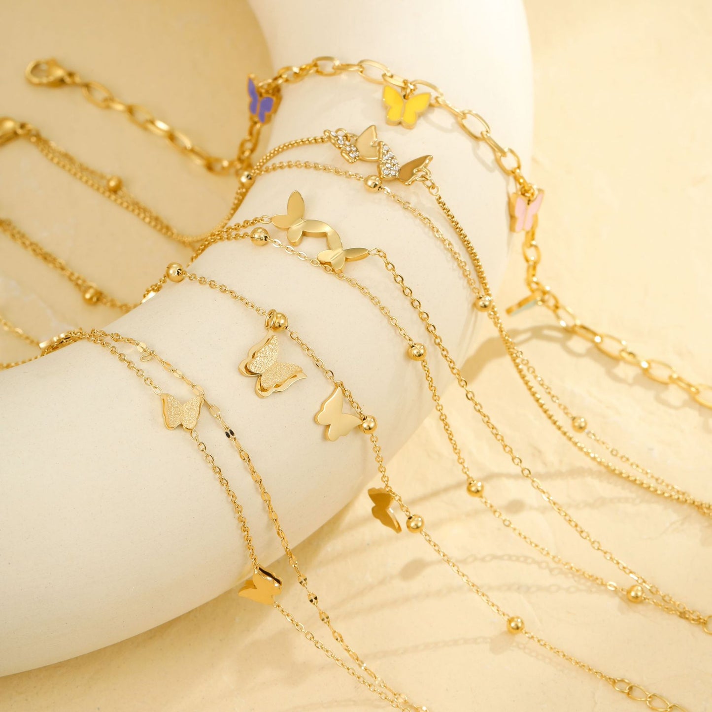 Conjunto de tobilleras de acero inoxidable geométrico estilo OL de moda para vacaciones, playa, tobilleras apilables multicapa