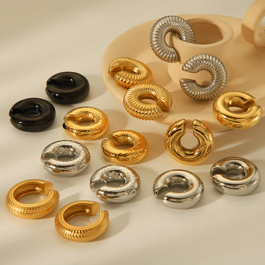 Minimalist C-Shaped Stainless Steel Plated Hoop Ear Clips for Women Geometric Fashion Earrings