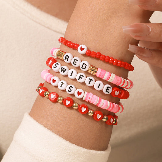 Pulsera Artesanal de Moda para Viajes con Colgante de Corazón de Arcilla Polimérica y Cuentas de Letras en Cadena de Acero Inoxidable y Cobre para Mujer