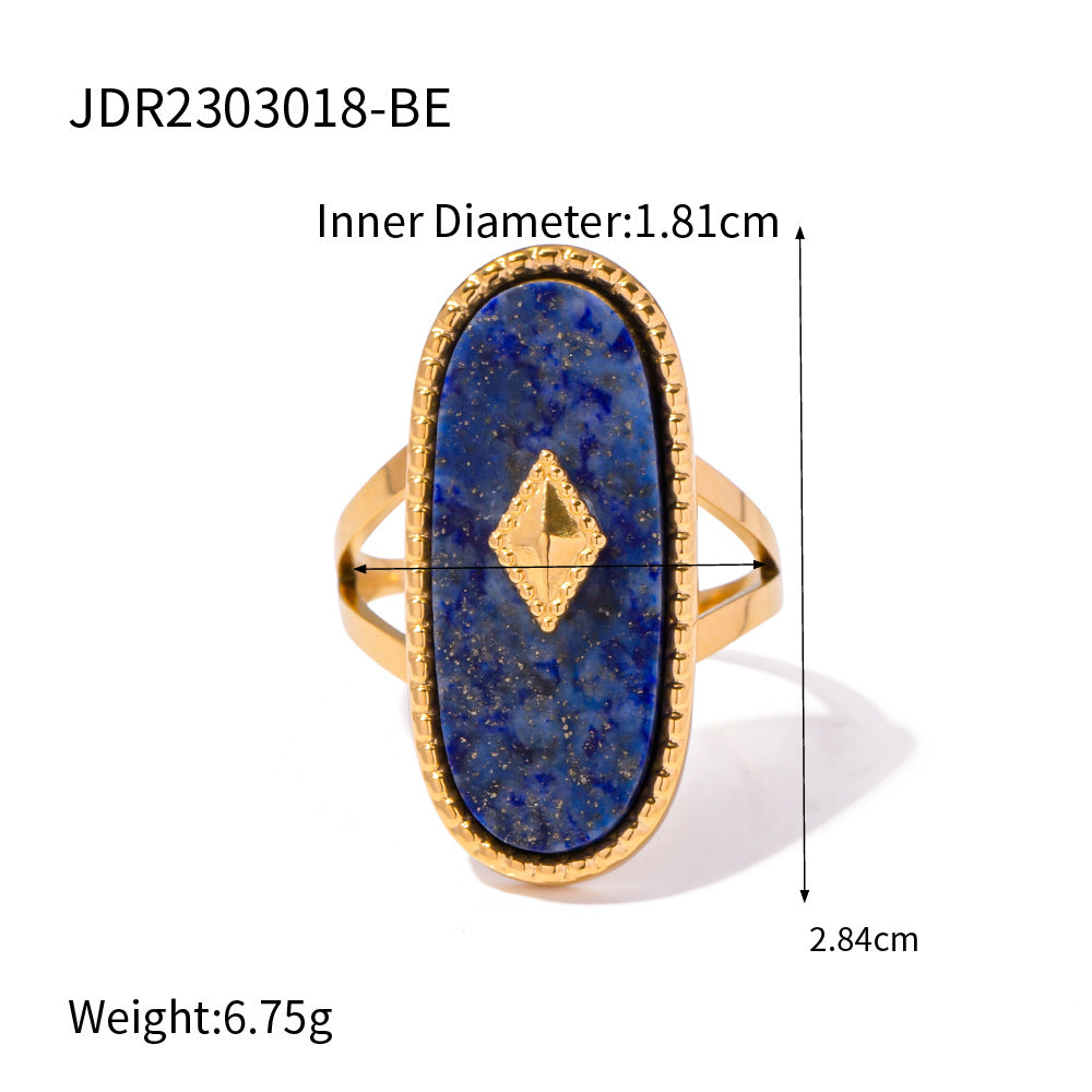 Geometric Plated Stainless Steel Ring with Natural Gemstone for Women