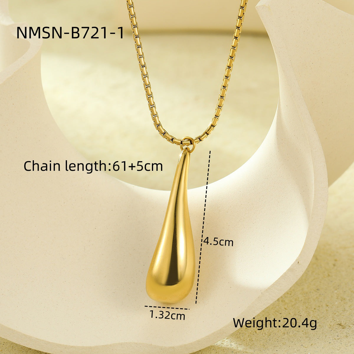 Collar con Colgante Hueco en Forma de Lágrima Pulido de Acero Inoxidable de Gran Tamaño Estilo Vintage para Mujer con Acabado Chapado en Oro de 18K