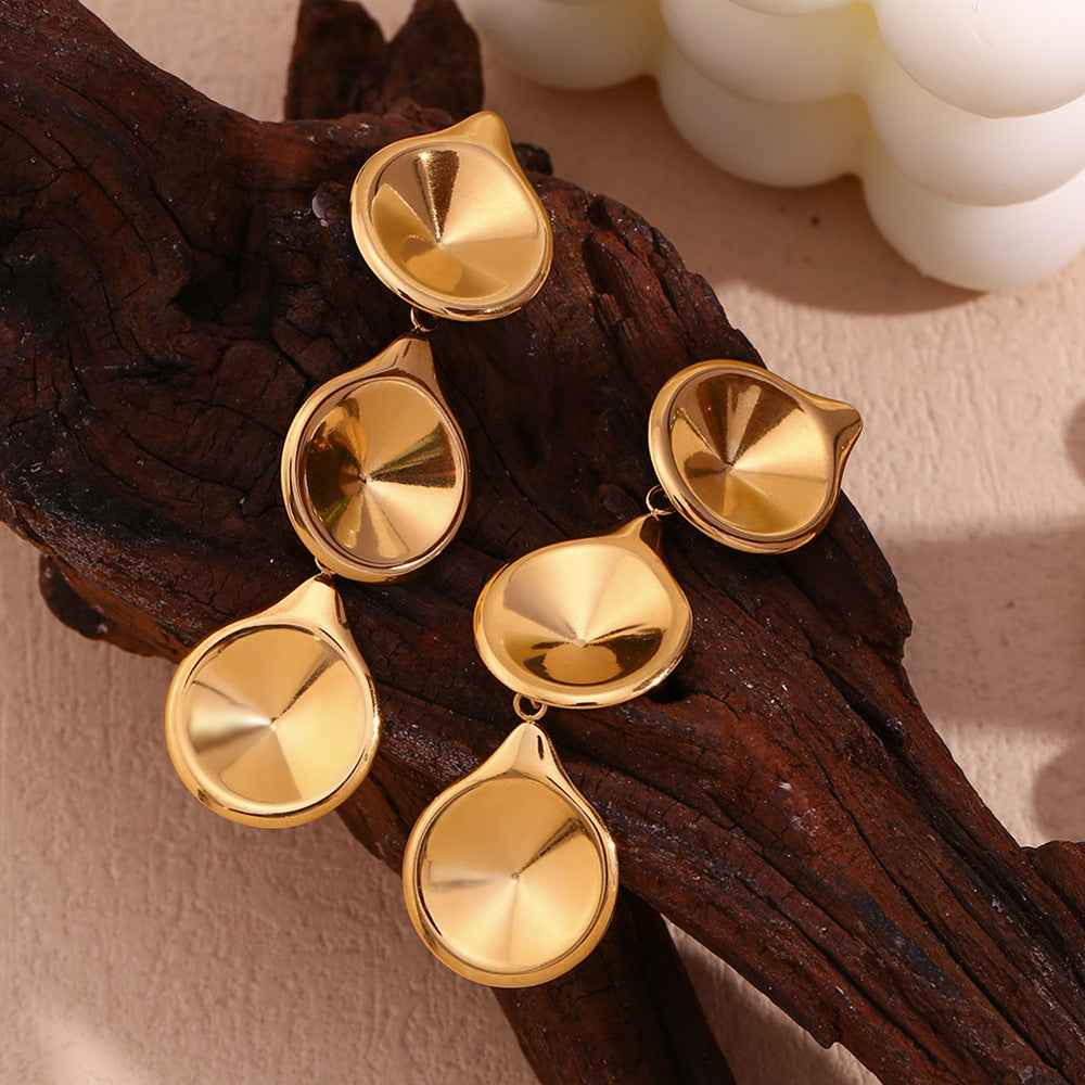 Minimalist Geometric Stainless Steel Plated 18K Gold Hoop Earrings for Women with Three-Tier Design