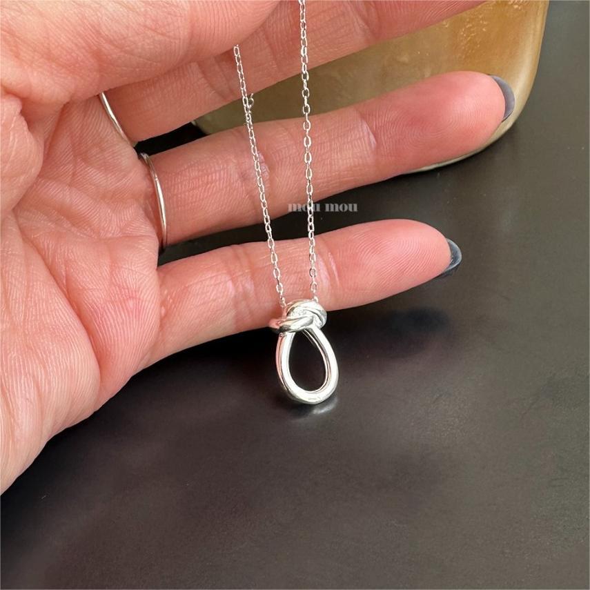 Minimalist Knot Necklace in 925 Sterling Silver with Geometric and Doll Motif Design for Women