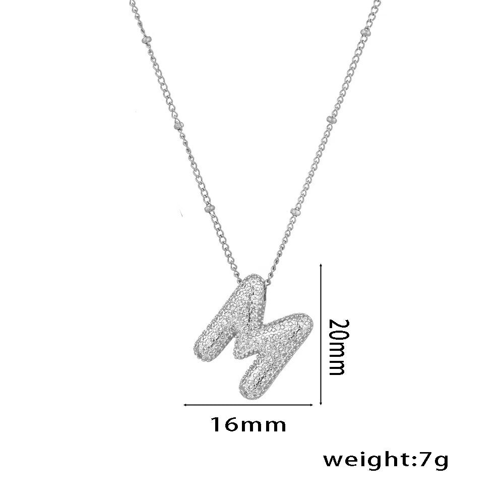 Collana con ciondolo a lettera in zirconi micro-pavé placcato oro 18 carati, catena di perline in acciaio inossidabile/acciaio al titanio, gioielli unisex alla moda per pendolari