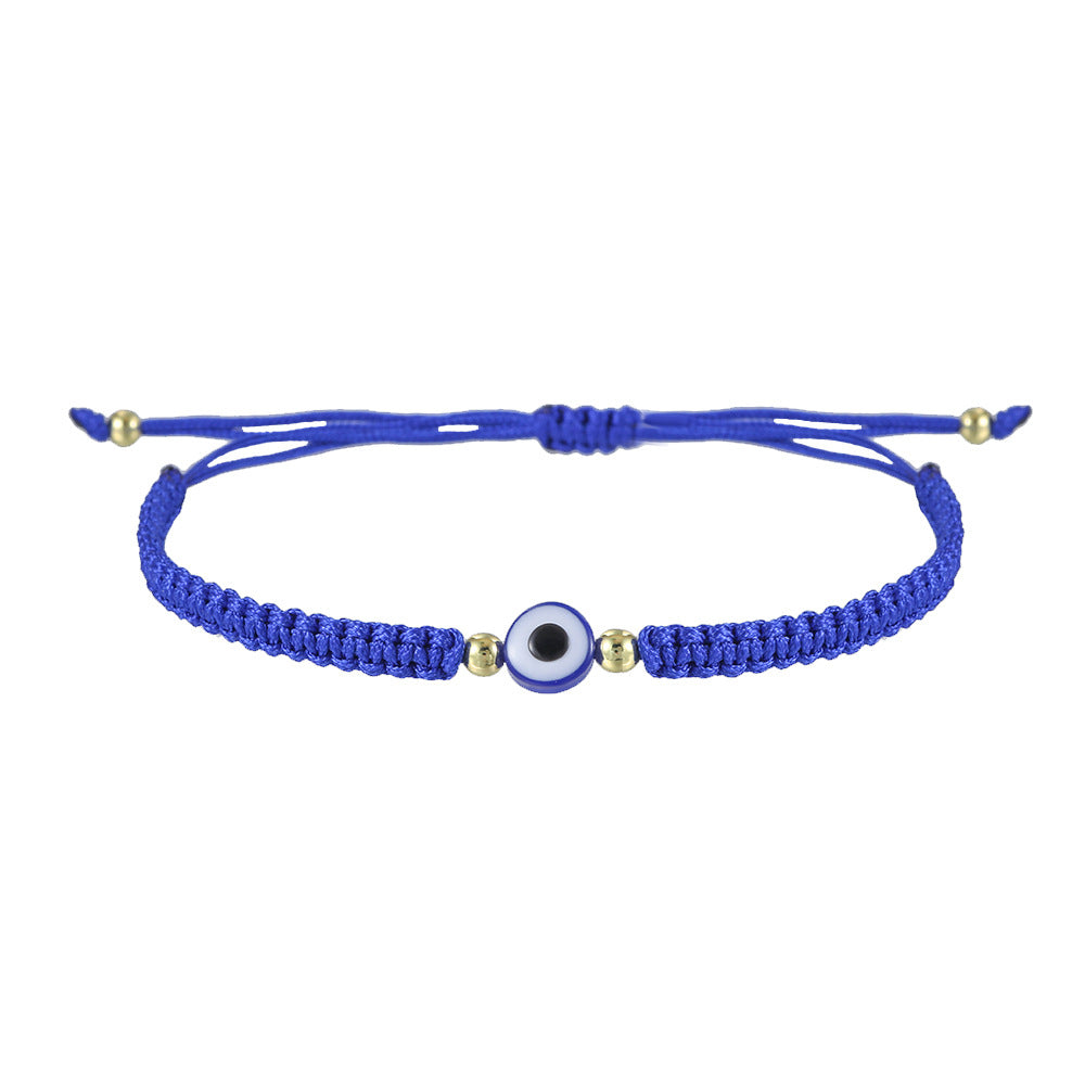 Geometric Round Evil Eye Plated Bracelet Adjustable Woven Cord
