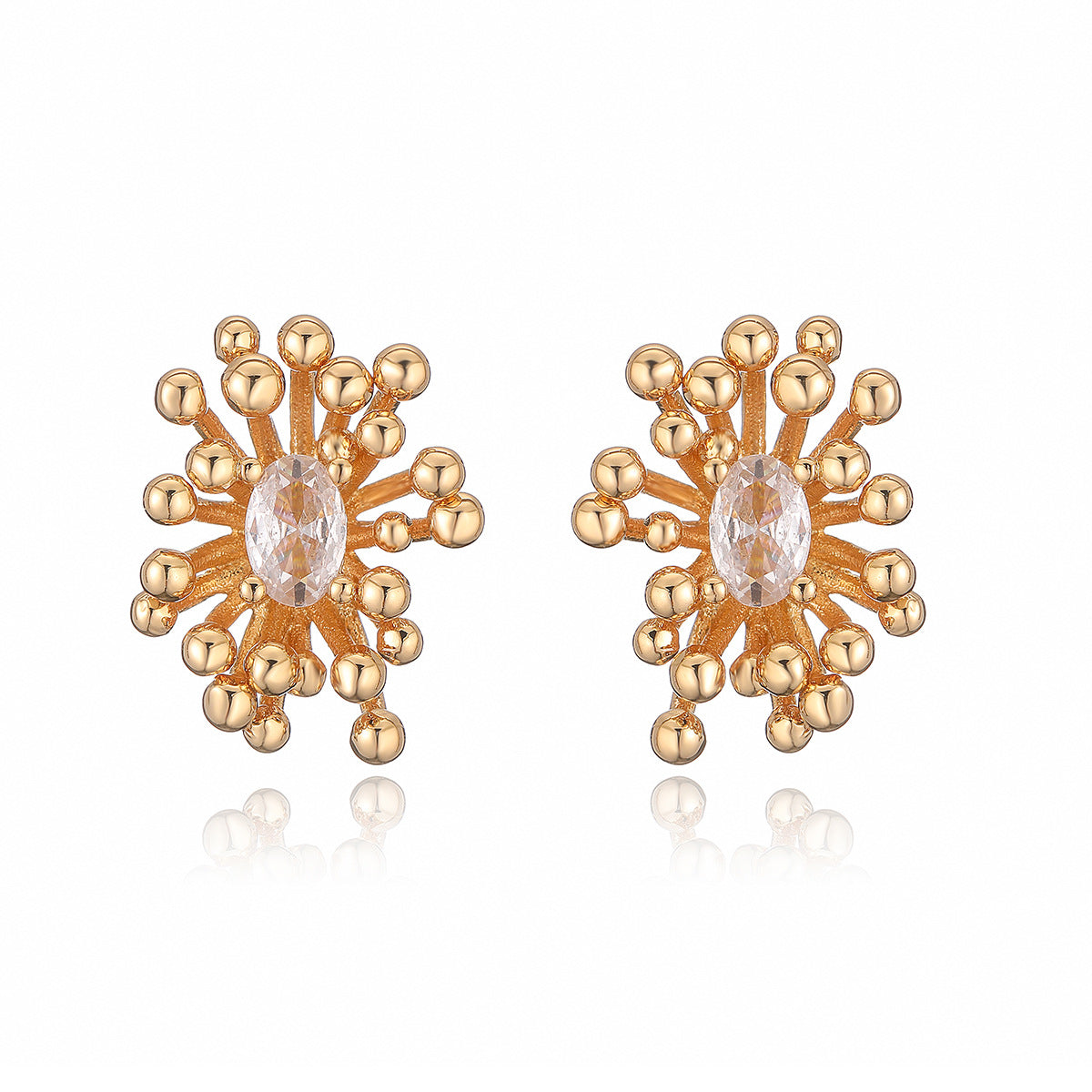 Minimalist Floral-Shaped Copper Earrings with Gold Plating and Zircon Inlay for Women