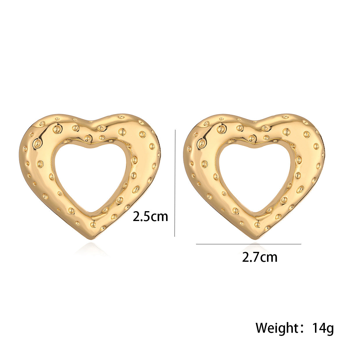 Orecchini a perno da donna minimalistici Punk a cuore cavo in rame placcato oro 18K