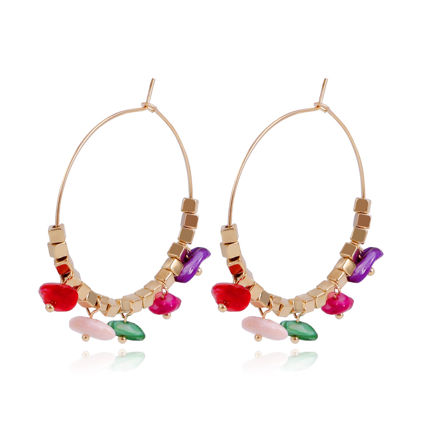 Pendientes de aro bohemios geométricos de turquesa para mujer con acabado de aleación chapada y motivo lunar inspirado en la naturaleza