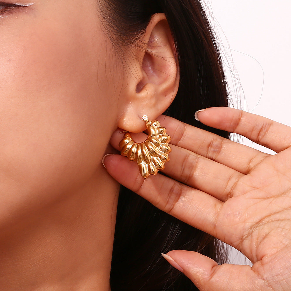 Fashion OL Geometric Double Layer Hollow Petal Stainless Steel 18K Gold Plated Earrings for Women