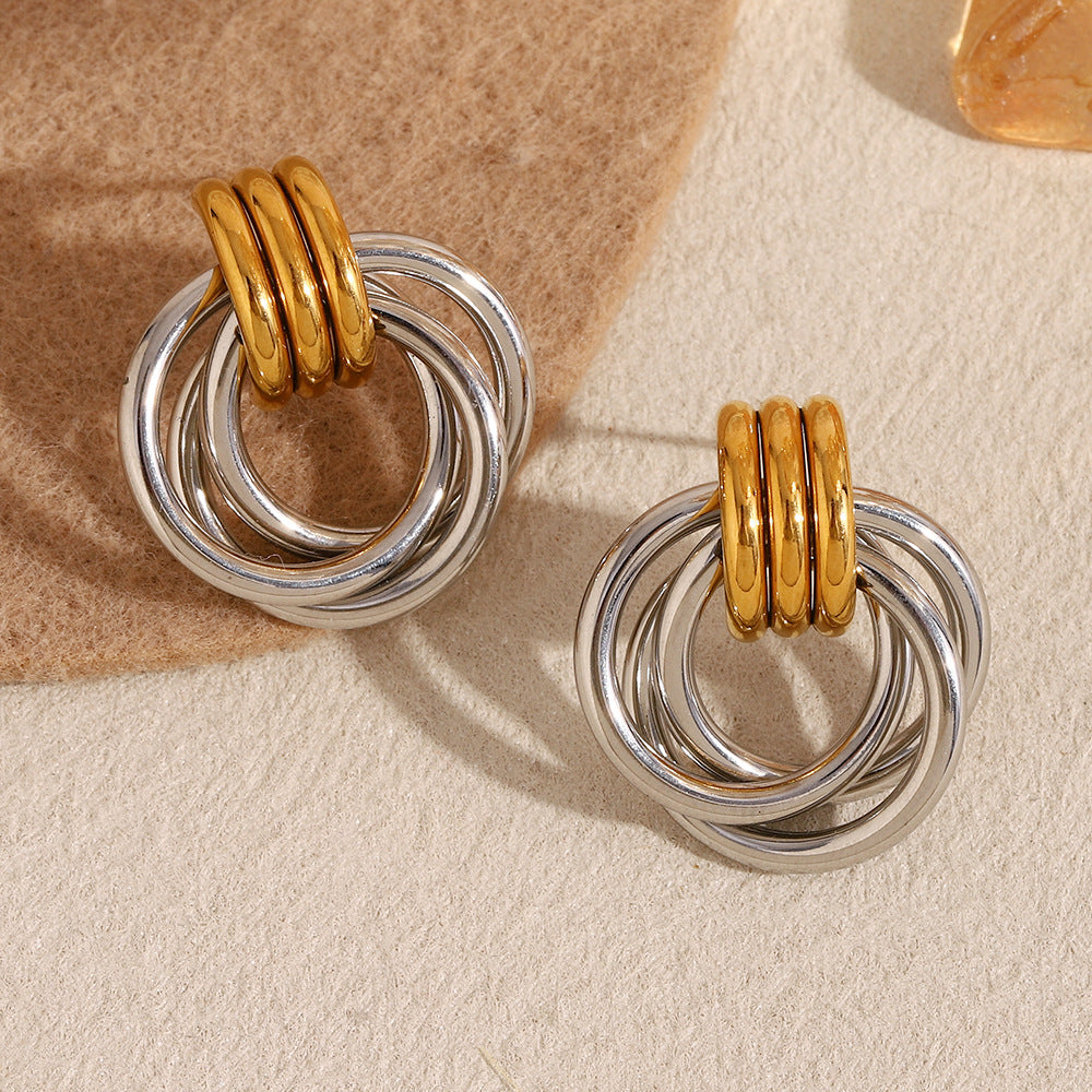 Orecchini da donna minimalisti geometrici in acciaio inossidabile con cerchio lineare placcato oro 18 carati