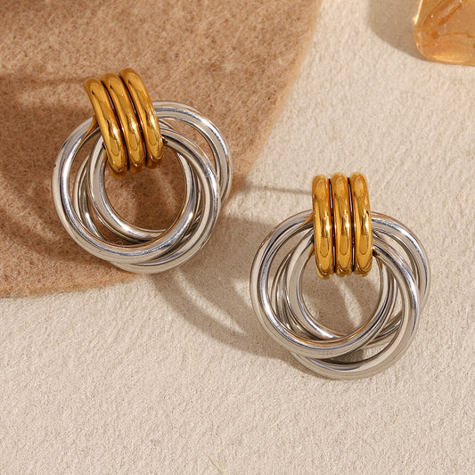 Minimalist Geometric Stainless Steel Earrings with 18K Gold Plated Linear Hoop Design for Women