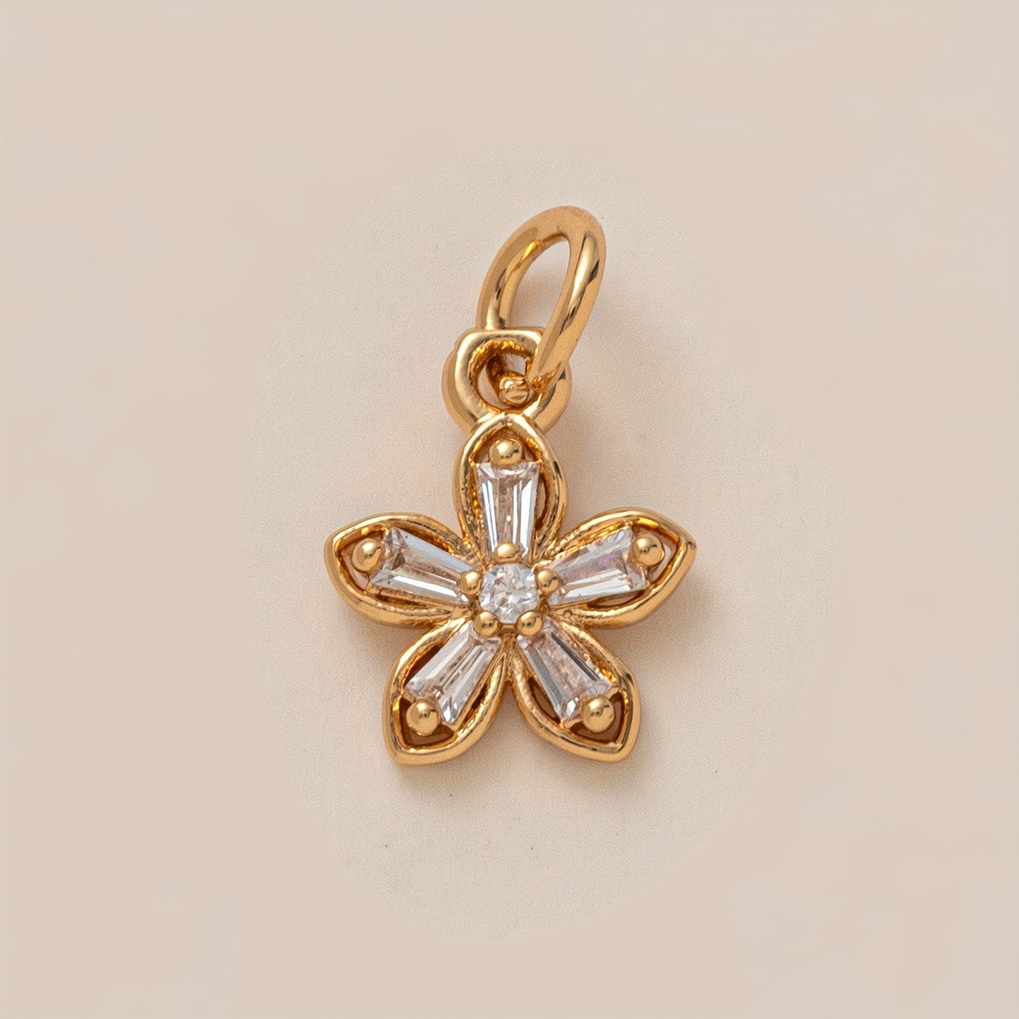 Sweet 14K Gold Plated Brass Floral Pearl Heart Star Geometric Plant Pendant Necklace Charm Bar
