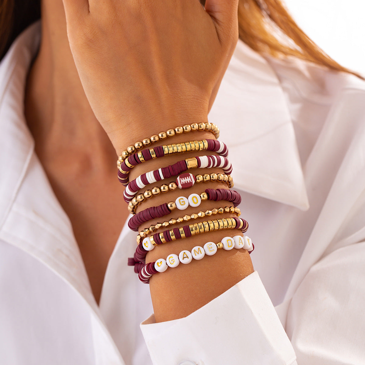 Stackable Geometric and Letter-Shaped Polymer Clay Bracelet Set for Women with Handcrafted Finish