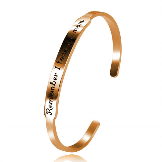 Charm Bracelet with Engraved Personalization in Stainless Steel C-Shape Adjustable Design for Women, Polished Finish, Minimalist and Fresh Aesthetic