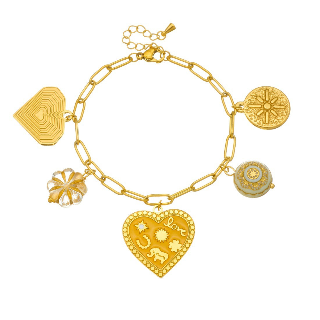 Vintage Elegant Heart Gold Plated Stainless Steel Pendant Bracelet for Women